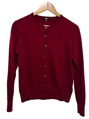 Uniqlo Wool Cardigan In Burgundy Size Medium